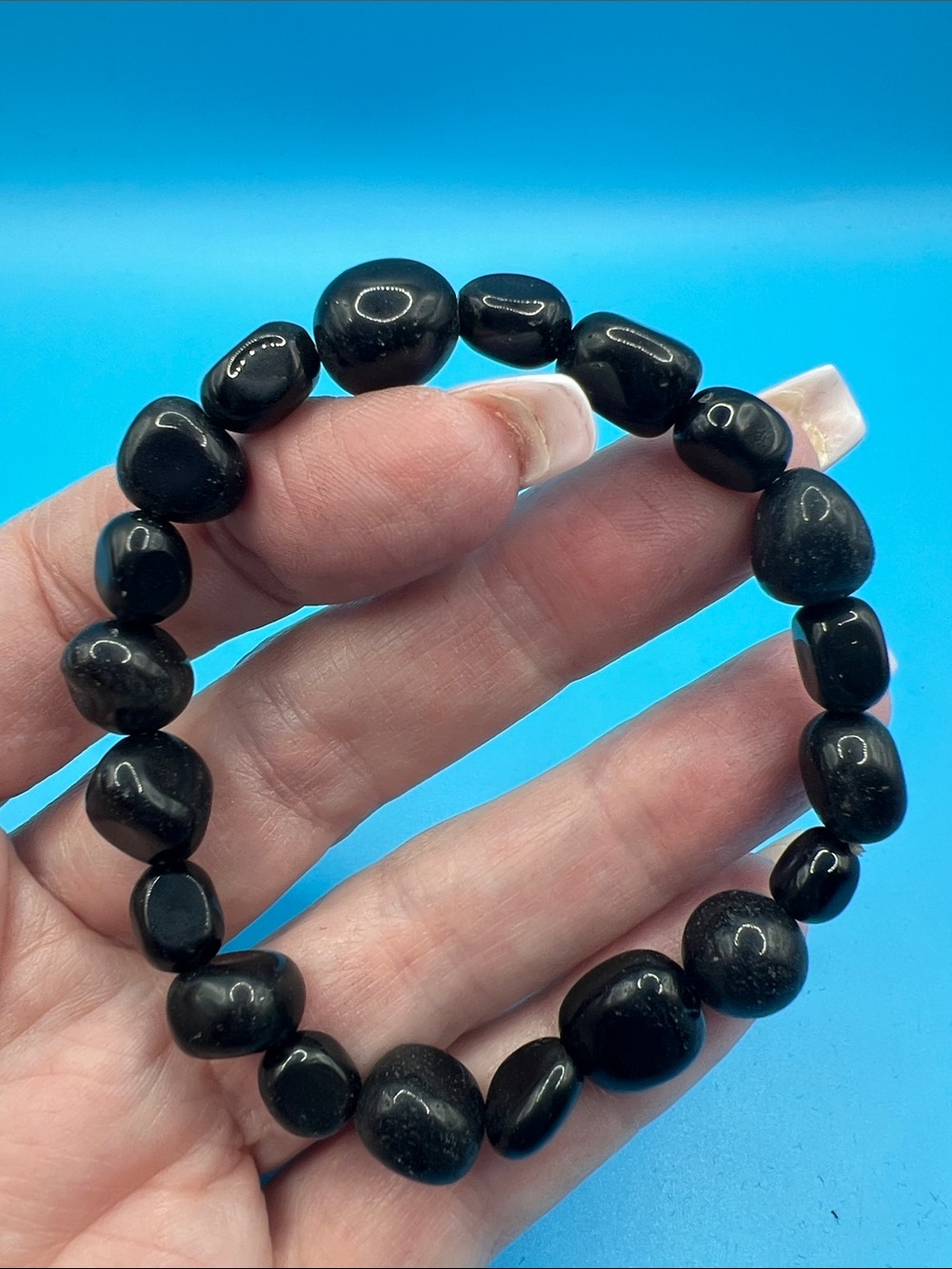 Tumbled Black Stone Stretch Bracelet